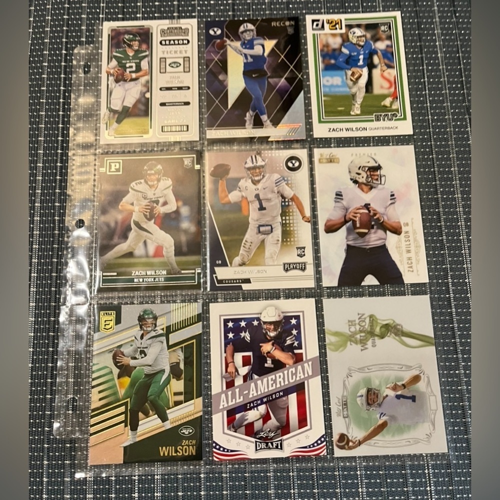 🏈 Zack Wilson, Lot of 9 NFL Football Trading Cards, New York Jets